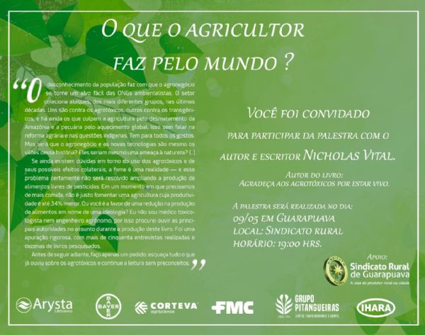 Sindicato Rural de Guarapuava sedia palestra sobre agrot&oacute;xicos, com Nicholas Vital.
