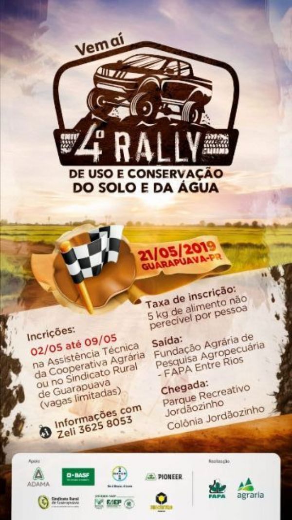 Terminam nesta sexta, dia 10, inscrições para o Rally de Uso e Conservação do Solo e da Água