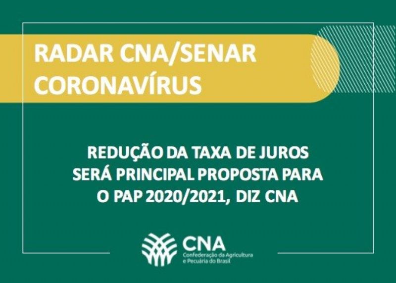 Redução da taxa de juros será principal proposta para o PAP 2020/2021, diz CNA