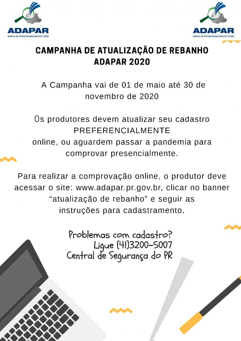 Campanha de Atualização de Rebanhos no Paraná prossegue até novembro e deve ser feita preferencialmente de forma online
