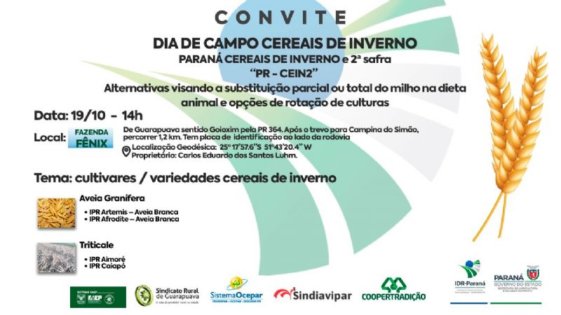 Dia de Campo Cereais de Inverno do IDR inicia na próxima terça-feira (19)