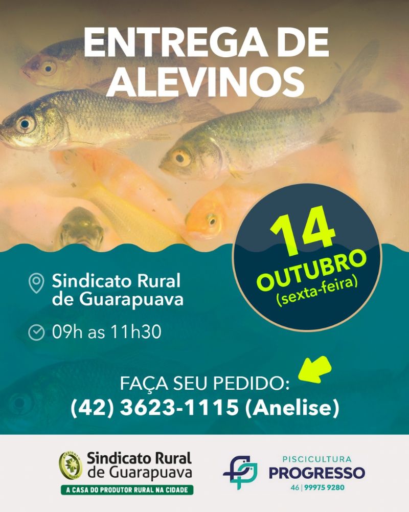 Próxima entrega de alevinos acontece dia 14 de outubro