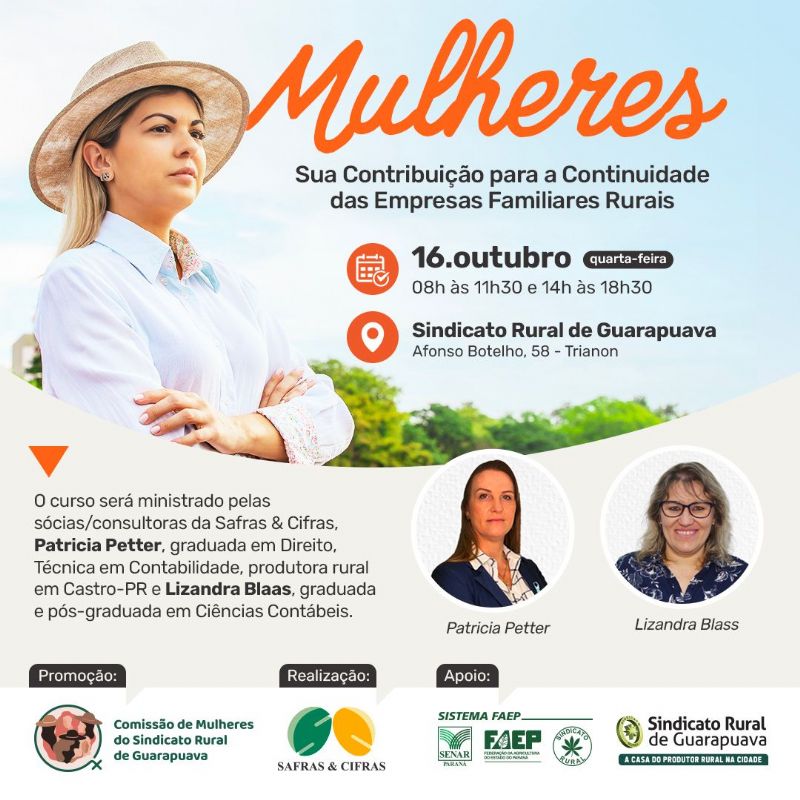 Restam poucas vagas para o curso Mulheres: sua Contribuição para a Continuidade das Empresas Familiares Rurais