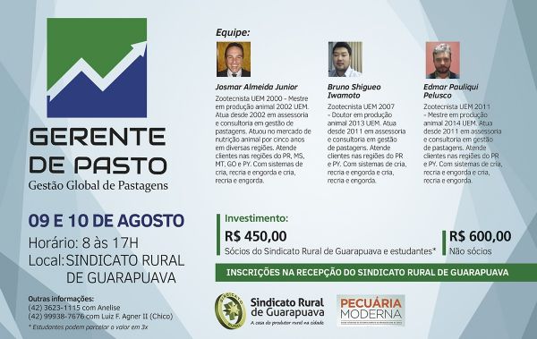 Inscri&ccedil;&otilde;es abertas para curso de Gerente de Pasto
